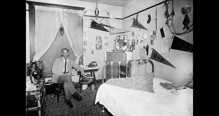 Charles D. Martin poses in his room in the St. Albans Hotel in 1912.