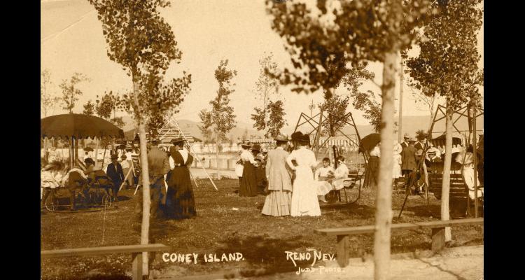 Patrons enjoying the grounds of the Coney Island resort, ca. 1910.